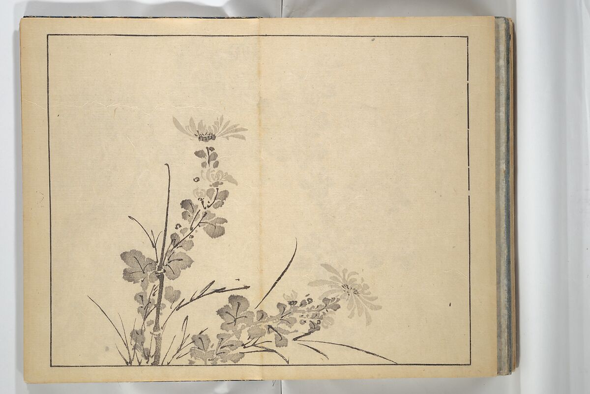 The Four Worthies (Plum, Bamboo, Orchid, Chrysanthemum) (Shikunshi) 竹洞四君子, Nakabayashi Chikutō 中林竹洞 (Japanese, 1776–1853), Set of two woodblock printed books bound as one; ink on paper, Japan