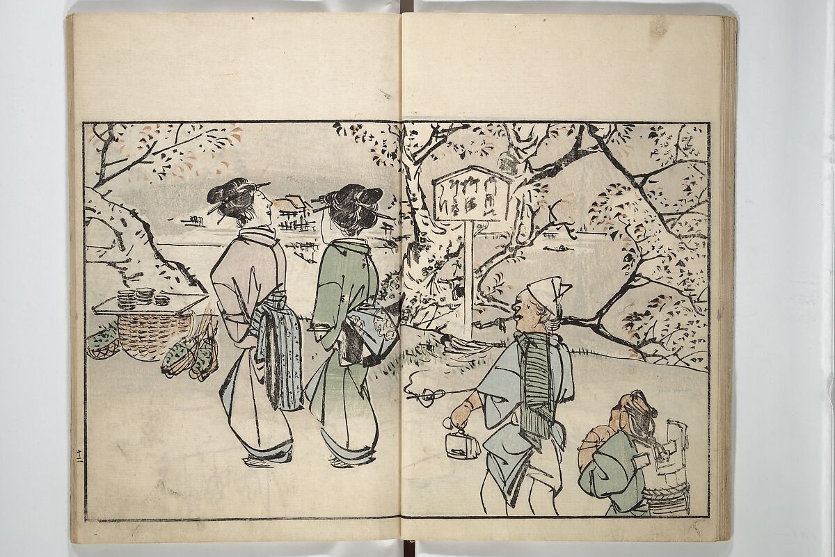 Customs of the Eastern Capital (Edo) (Azuma no teburi) あづまの手ぶり, Onishi Chinnen 大西椿年 (Japanese, 1792–1851), Woodblock printed book; ink and color with hand-coloring (?) on paper, Japan