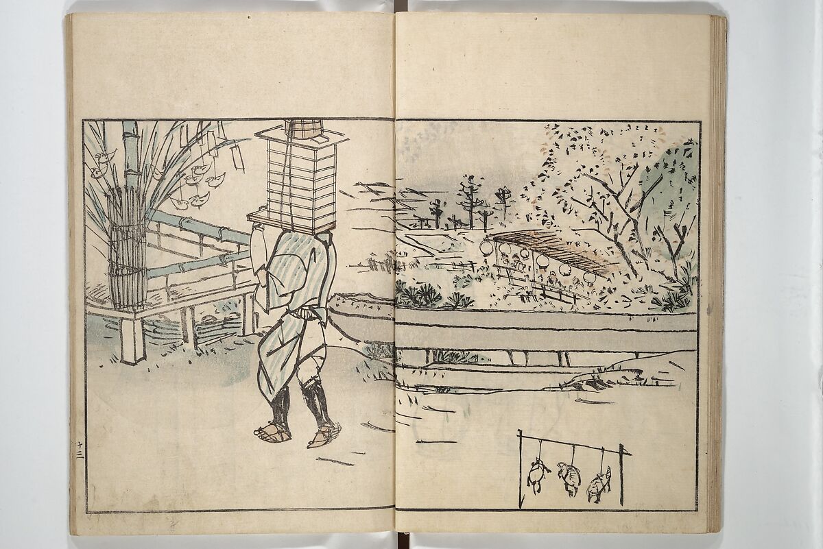 Customs of the Eastern Capital (Edo) (Azuma no teburi) あづまの手ぶり, Onishi Chinnen 大西椿年 (Japanese, 1792–1851), Woodblock printed book; ink and color with hand-coloring (?) on paper, Japan