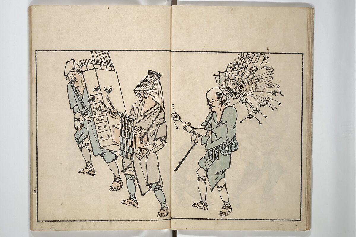 Customs of the Eastern Capital (Edo) (Azuma no teburi) あづまの手ぶり, Onishi Chinnen 大西椿年 (Japanese, 1792–1851), Woodblock printed book; ink and color with hand-coloring (?) on paper, Japan