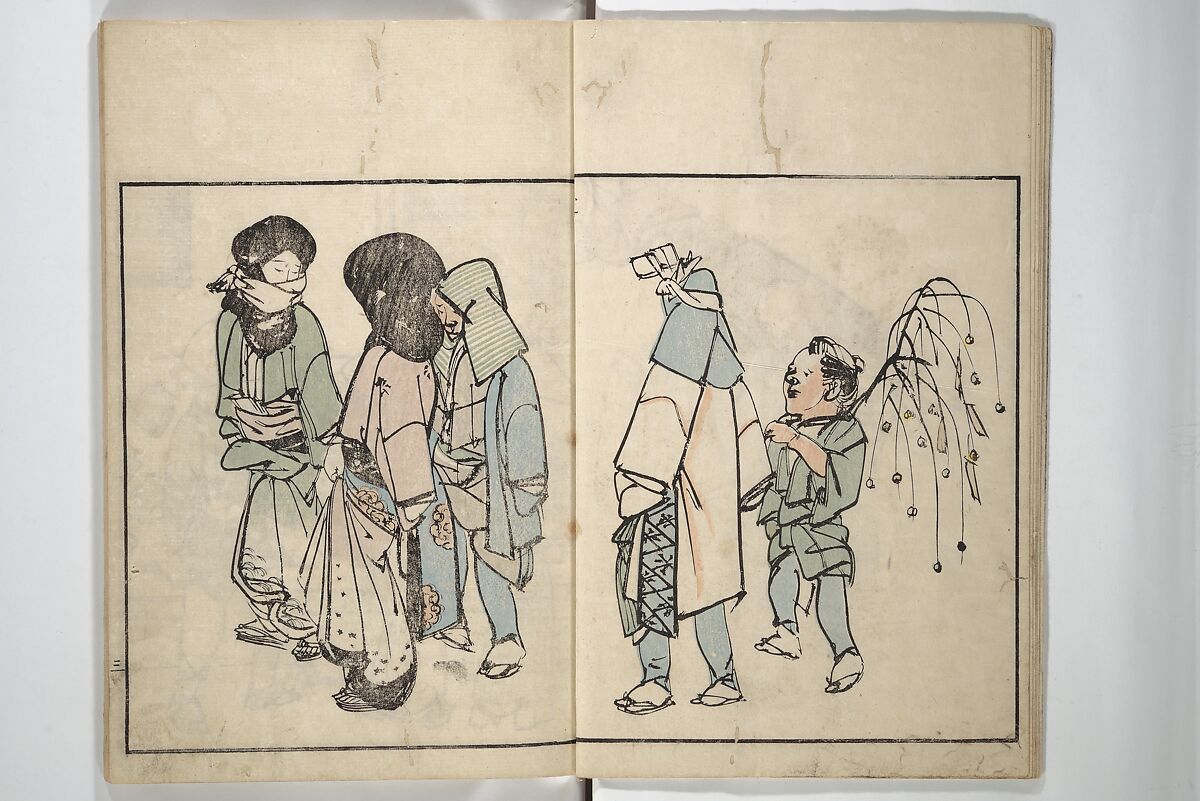 Customs of the Eastern Capital (Edo) (Azuma no teburi) あづまの手ぶり, Onishi Chinnen 大西椿年 (Japanese, 1792–1851), Woodblock printed book; ink and color with hand-coloring (?) on paper, Japan