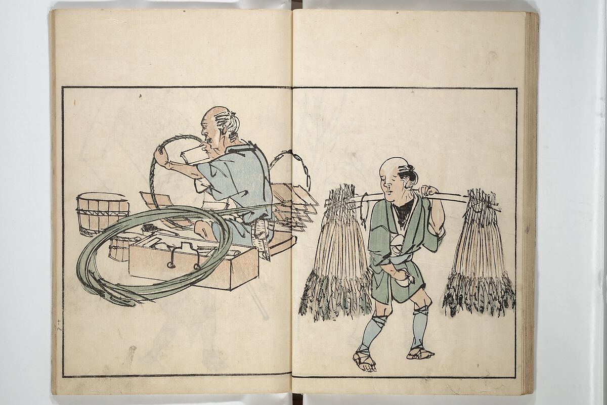 Customs of the Eastern Capital (Edo) (Azuma no teburi) あづまの手ぶり, Onishi Chinnen 大西椿年 (Japanese, 1792–1851), Woodblock printed book; ink and color with hand-coloring (?) on paper, Japan