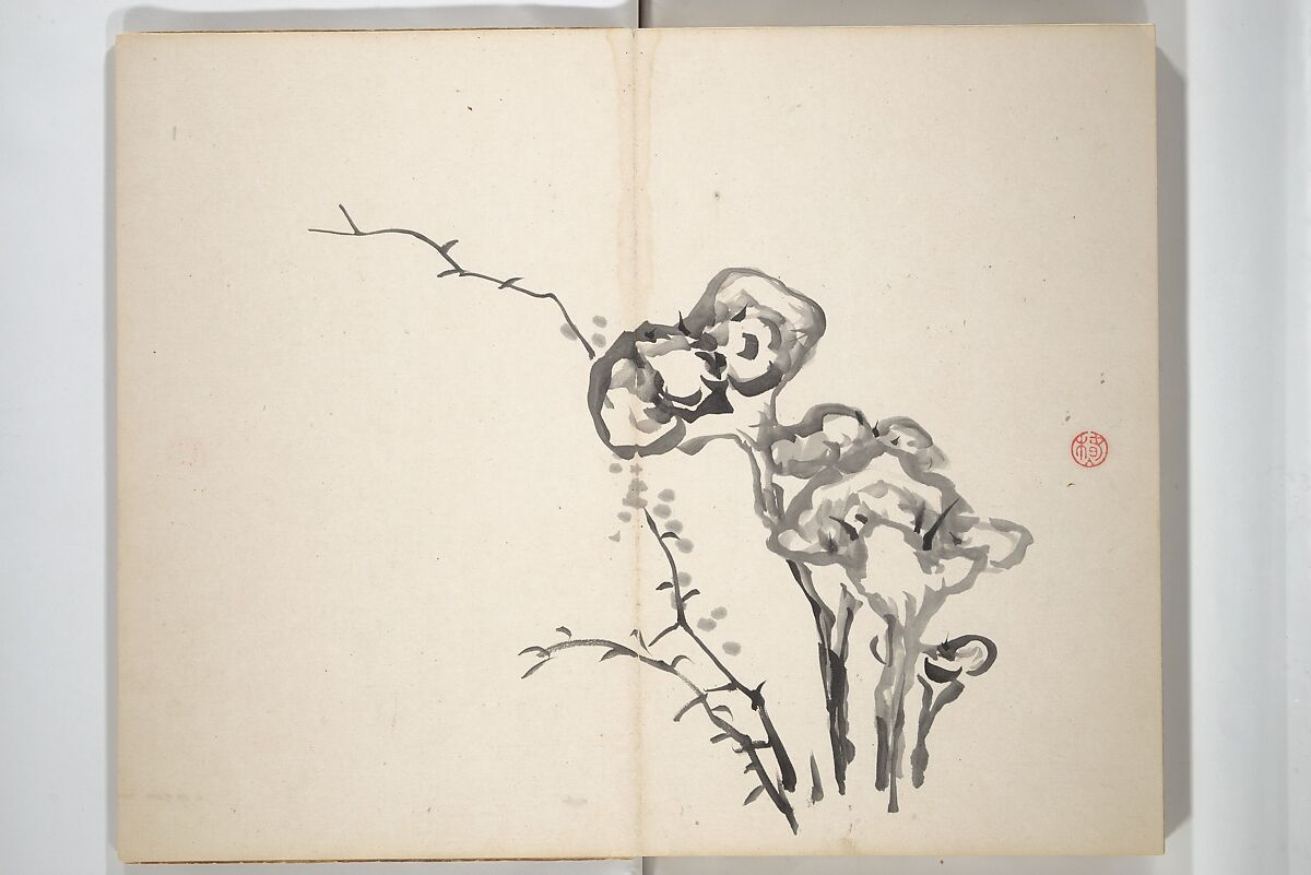 Chinzan Picture Album (Chinzan-ō gafu) 椿山翁畫譜, Tsubaki Chinzan 椿椿山 (Japanese, 1801–1854), Accordion album; ink and color on paper, Japan