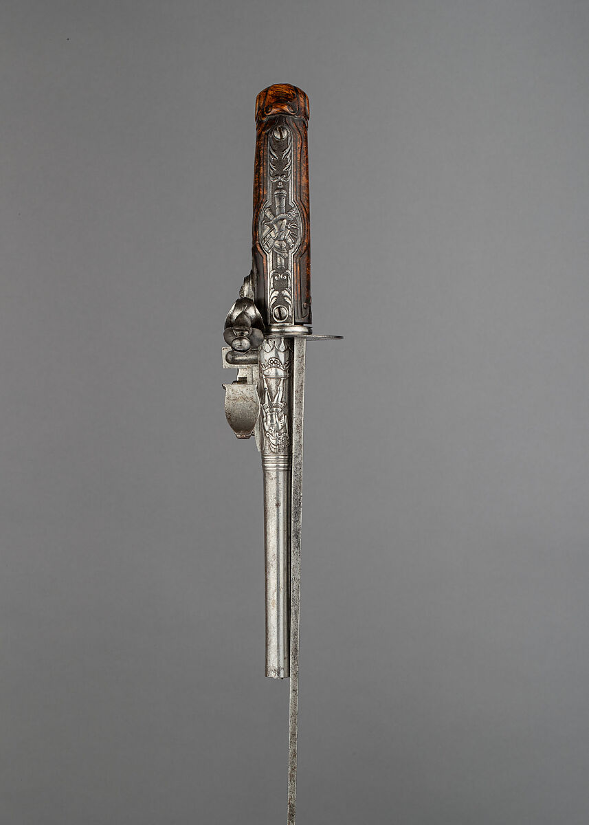 Combination Flintlock Pistol and Sword, Attributed to Johannes Andreas Niefind (German, 1674–1731), Steel, wood, German, Saxony