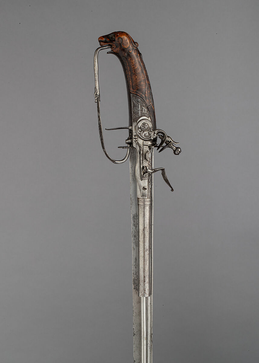 Combination Flintlock Pistol and Sword, Attributed to Johannes Andreas Niefind (German, 1674–1731), Steel, wood, German, Saxony