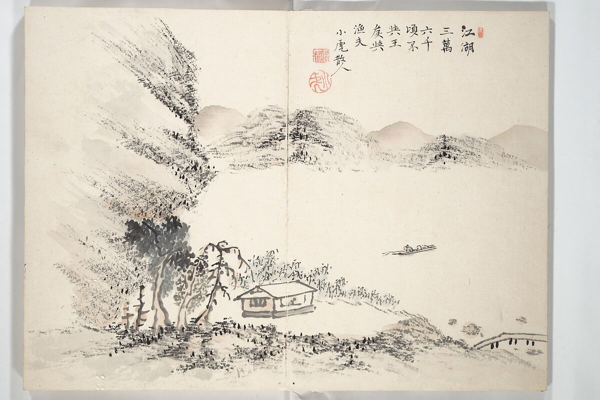 Album of Marvelous Landscapes (Kikanchō), Painting by Tanomura Chokunyū (Japanese, 1814–1907), Accordion album; ink and color on paper, Japan