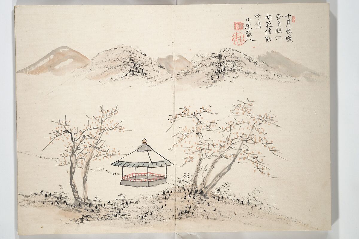 Album of Marvelous Landscapes (Kikanchō), Painting by Tanomura Chokunyū (Japanese, 1814–1907), Accordion album; ink and color on paper, Japan