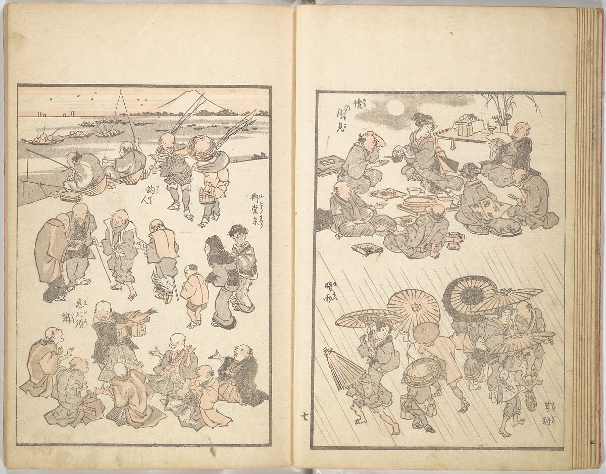 Picture Album of the Floating World (Ukiyo efu) 浮世画譜, Keisai Eisen 渓斎英泉 (Japanese, 1790–1848), Set of three woodblock printed books; ink and color on paper, Japan