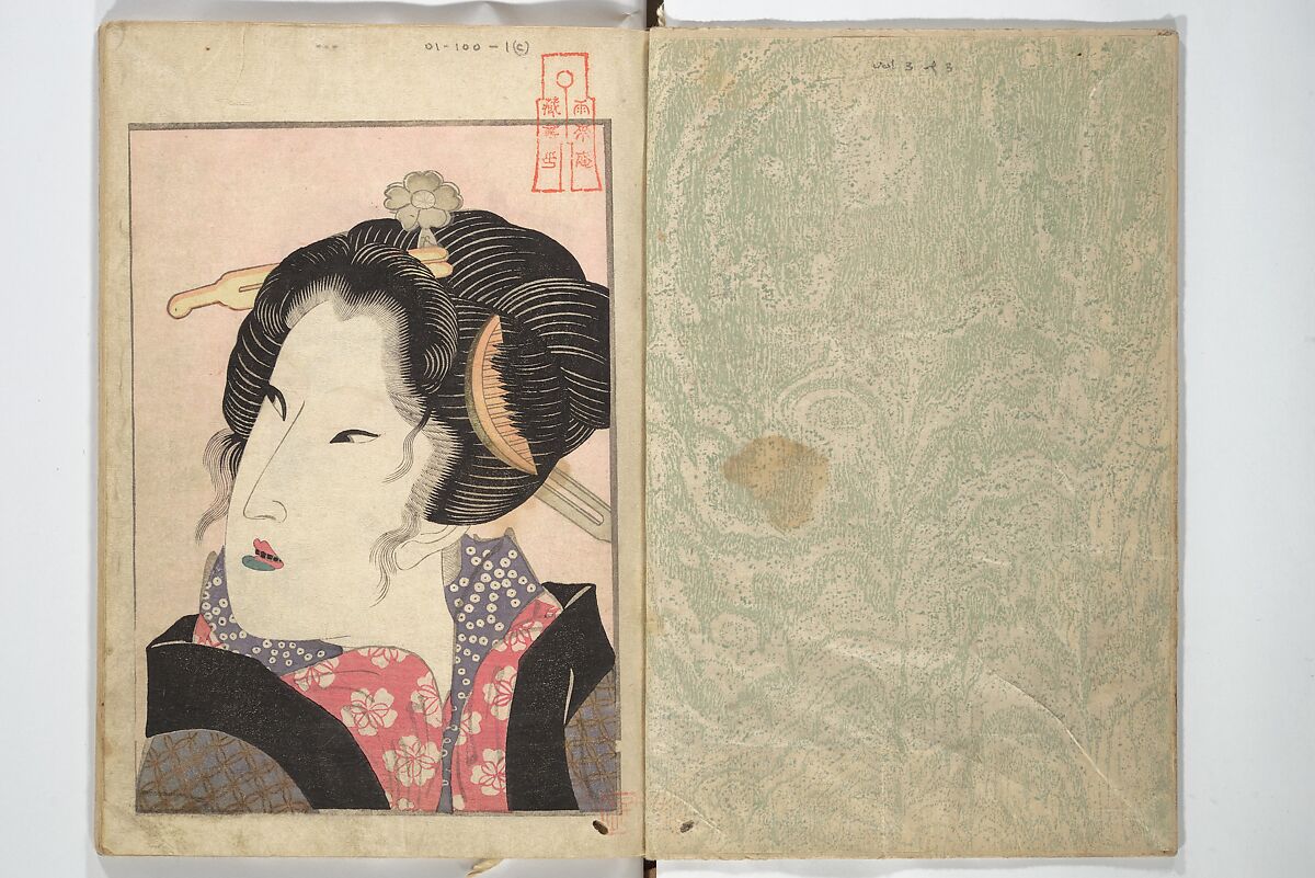 A Modern Day "Clear Mirror" (Masukagami) 万寿嘉々見, Keisai Eisen 渓斎英泉 (Japanese, 1790–1848), Set of three woodblock printed books; ink and color on paper, Japan