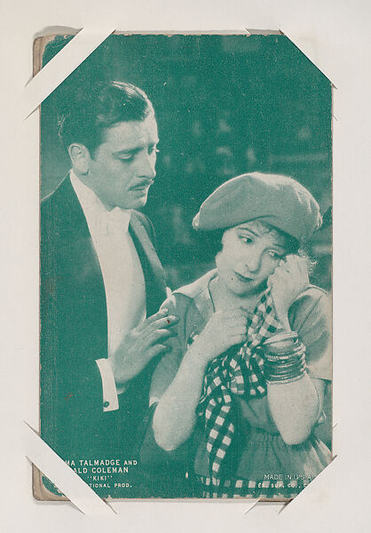 Norma Talmadge and Ronald Colman in "Kiki" from Scenes from Movies Exhibit Cards series (W404), Exhibit Supply Company, Commercial color photolithograph 