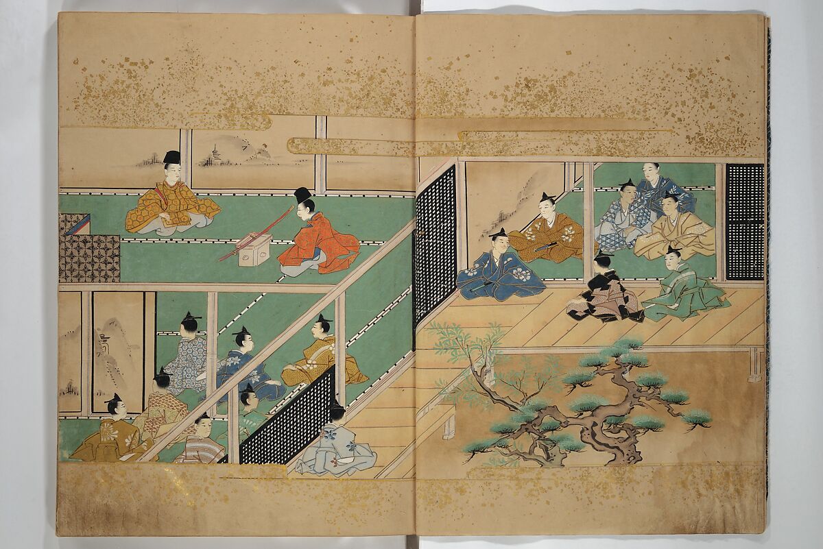The Fujiwara Chapter (Fujiwara no maki) 藤原の巻, Book; ink, color, gold paint, and gold-flecks on paper (Nara ehon), Japan