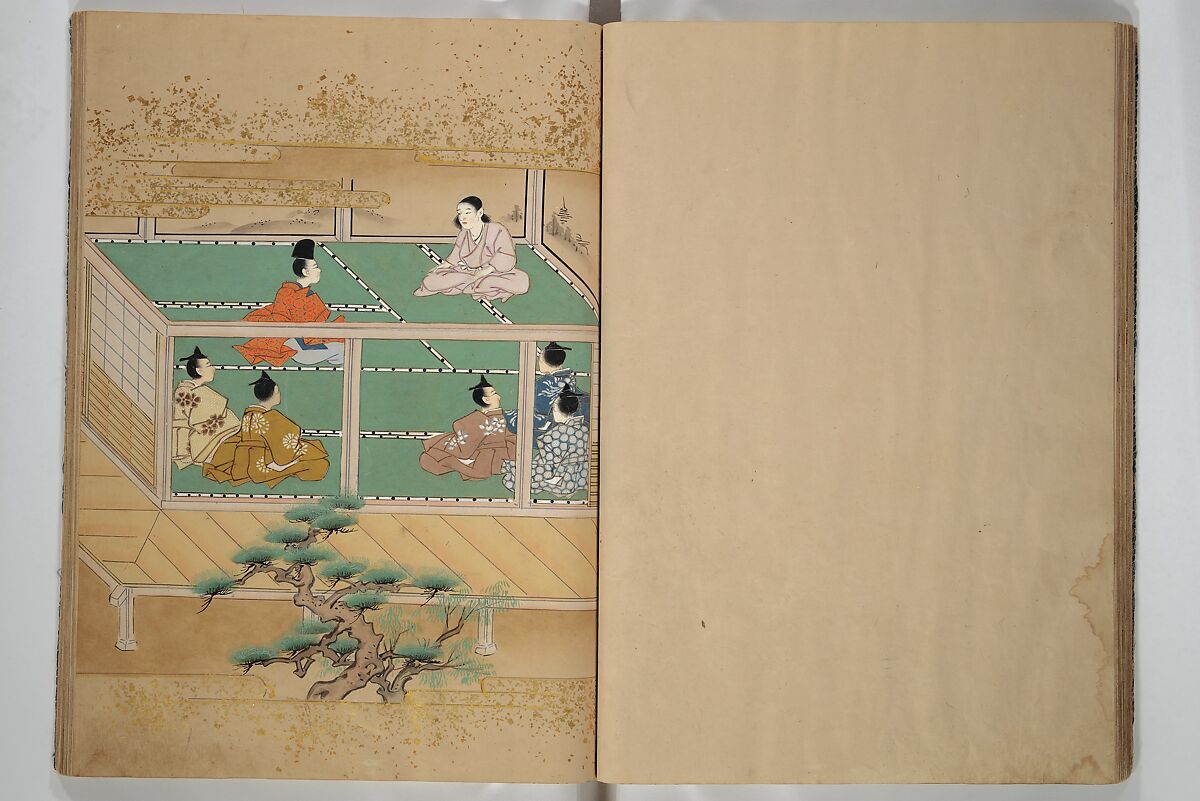 The Fujiwara Chapter (Fujiwara no maki) 藤原の巻, Book; ink, color, gold paint, and gold-flecks on paper (Nara ehon), Japan
