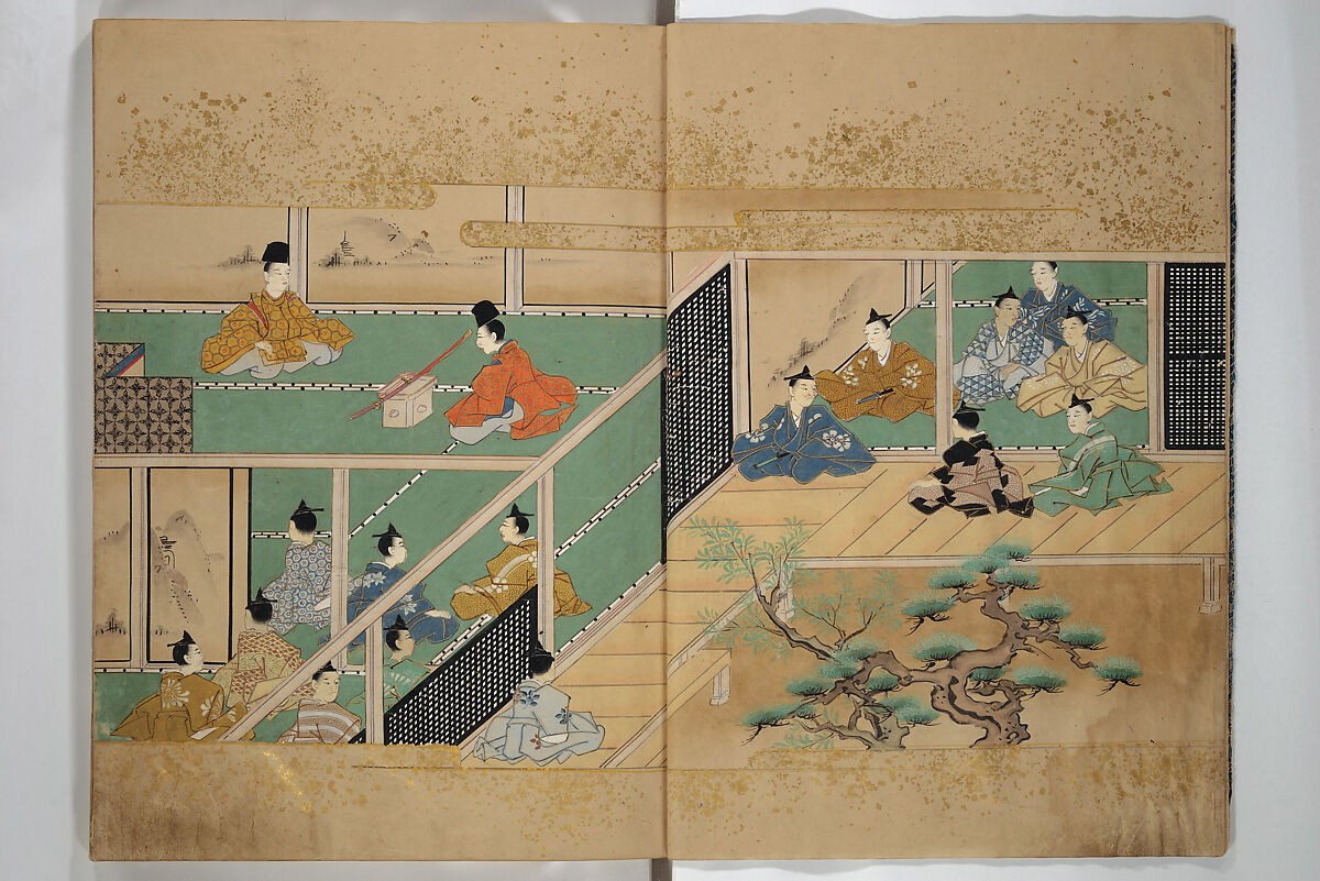 The Fujiwara Chapter (Fujiwara no maki) 藤原の巻, Book; ink, color, gold paint, and gold-flecks on paper (Nara ehon), Japan 