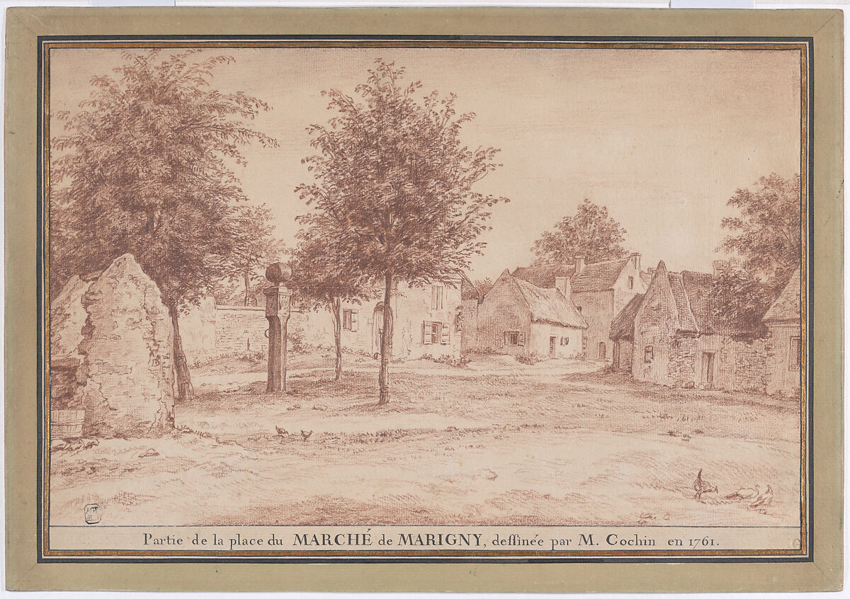 The Marketplace in the Village of Marigny (Partie de la place du marché de Marigny), Charles Nicolas Cochin II (French, Paris 1715–1790 Paris), Red chalk 