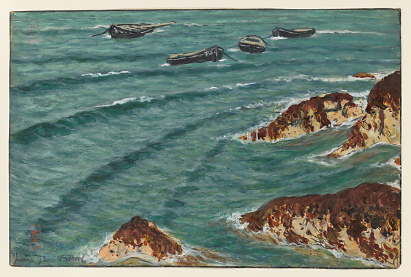 Boats Anchored in Tréboul, Henri Rivière (French, Paris 1864–1951 Paris), Watercolor, gouache, and fabricated black chalk 