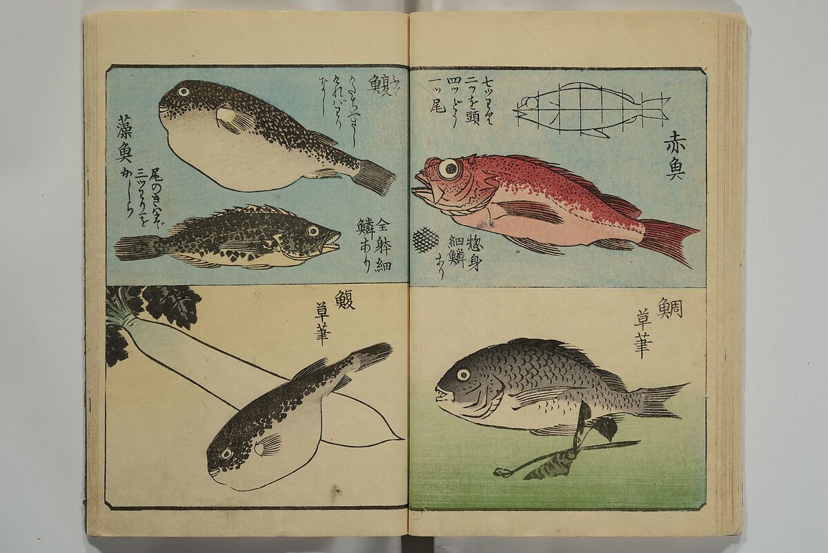 Picture Book for the Practice of Drawing (Ehon tebikigusa) 絵本手引草, Utagawa Hiroshige 歌川広重 (Japanese, Tokyo (Edo) 1797–1858 Tokyo (Edo)), Woodblock printed book; ink and color on paper, Japan