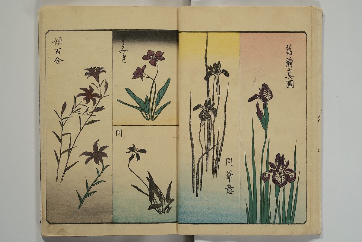 Picture Book for the Practice of Drawing (Ehon tebikigusa) 絵本手引草, Utagawa Hiroshige 歌川広重 (Japanese, Tokyo (Edo) 1797–1858 Tokyo (Edo)), Woodblock printed book; ink and color on paper, Japan