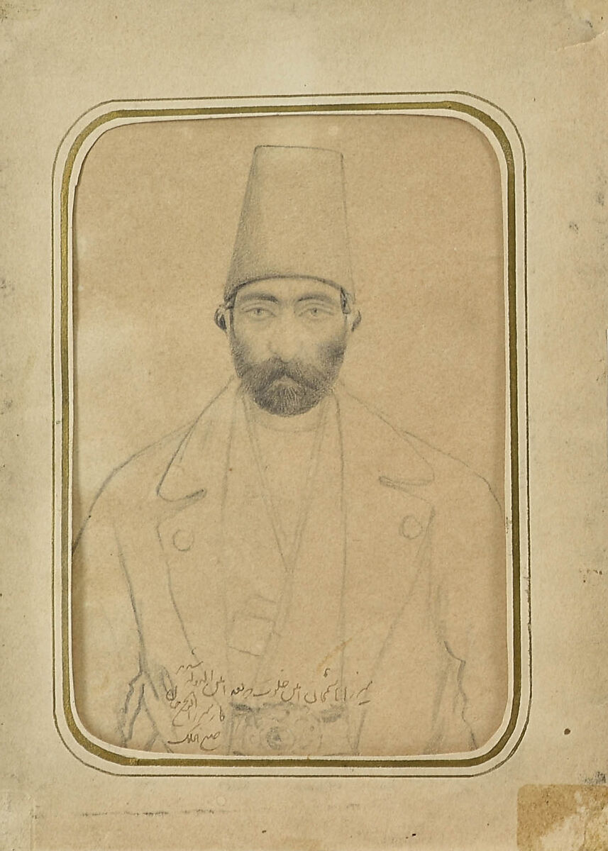 Portrait of Mirza Hashem Amin Khalvat, Abu`l Hasan Ghaffari, known as Sani&#39; al-Mulk (Iranian, 1814–66), Graphite on paper 