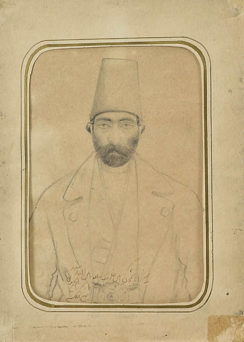 Portrait of Mirza Hashem Amin Khalvat, Abu`l Hasan Ghaffari, known as Sani' al-Mulk (Iranian, 1814–66), Graphite on paper