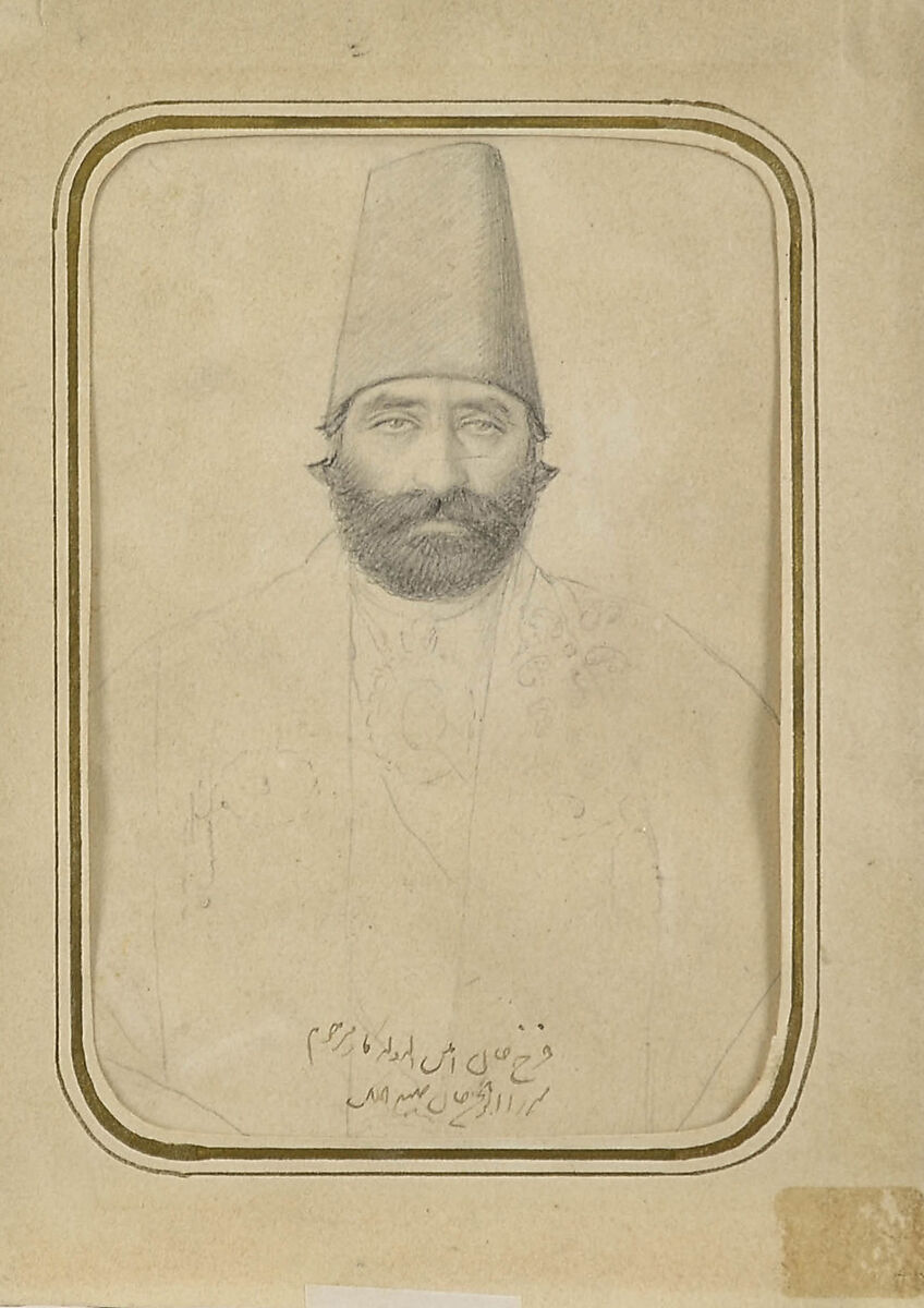 Portrait of Farrukh Khan Amin al-Dawla Kashi, Abu`l Hasan Ghaffari, known as Sani&#39; al-Mulk (Iranian, 1814–66), Graphite on paper 