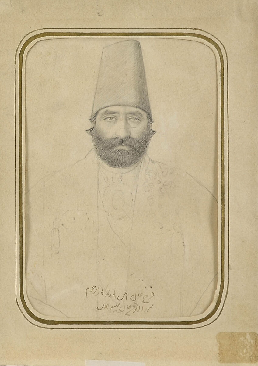 Portrait of Farrukh Khan Amin al-Dawla Kashi, Abu`l Hasan Ghaffari, known as Sani' al-Mulk (Iranian, 1814–66), Graphite on paper