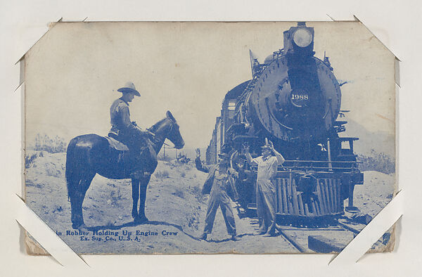 Train Robber Holding Up Engine Crew from Western Stars or Scenes Exhibit Cards series (W412), Exhibit Supply Company, Commercial color photolithograph 