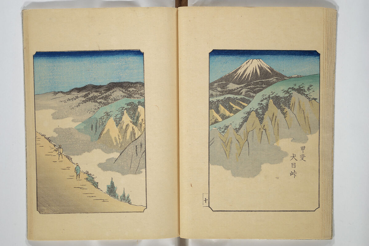 One Hundred Views of Mount Fuji (Fujimi hyakuzu) 富士見百図, Utagawa Hiroshige 歌川広重 (Japanese, Tokyo (Edo) 1797–1858 Tokyo (Edo)), Woodblock printed book; ink and color on paper, Japan 