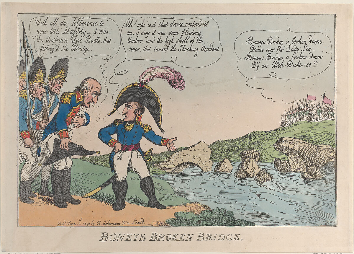 Boneys Broken Bridge, Thomas Rowlandson (British, London 1757–1827 London), Hand-colored etching 