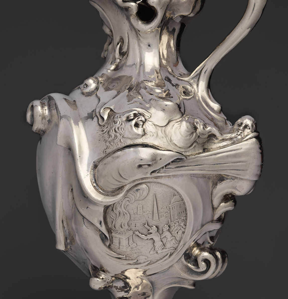 Ewer with scenes depicting the legend of Marcus Curtius, Adam van Vianen I (Dutch, Utrecht ca. 1568/69–1627 Utrecht), Silver, Dutch, Utrecht