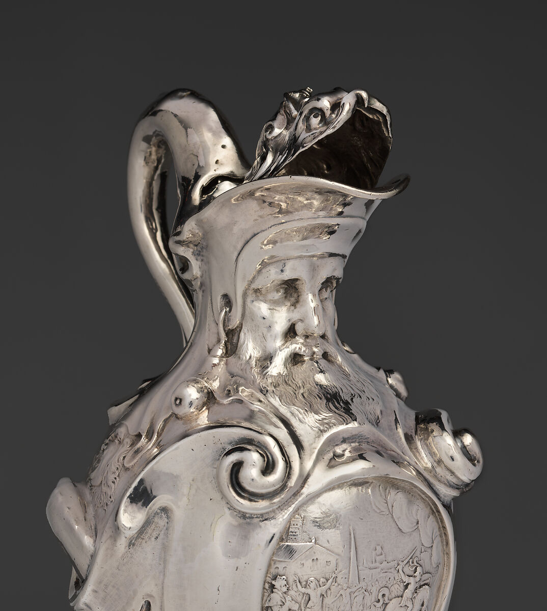 Ewer with scenes depicting the legend of Marcus Curtius, Adam van Vianen I (Dutch, Utrecht ca. 1568/69–1627 Utrecht), Silver, Dutch, Utrecht