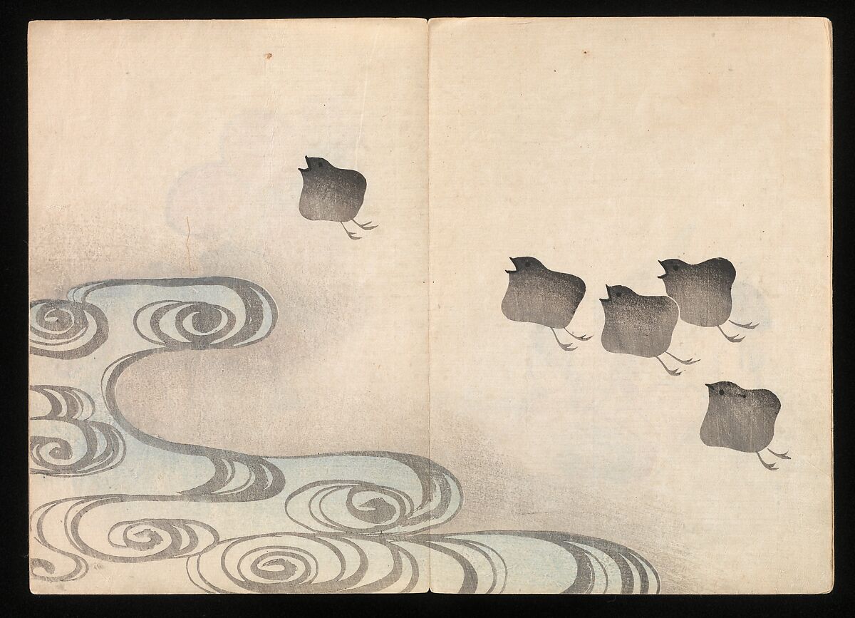 Kōrin Picture Album (Kōrin gafu) 光琳画譜, Nakamura Hōchū 中村芳中 (Japanese, died 1819), Woodblock printed book in two volumes (orihon, accordion-style); ink and color on paper, Japan