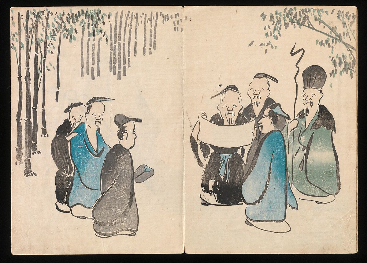 Kōrin Picture Album (Kōrin gafu) 光琳画譜, Nakamura Hōchū 中村芳中 (Japanese, died 1819), Woodblock printed book in two volumes (orihon, accordion-style); ink and color on paper, Japan