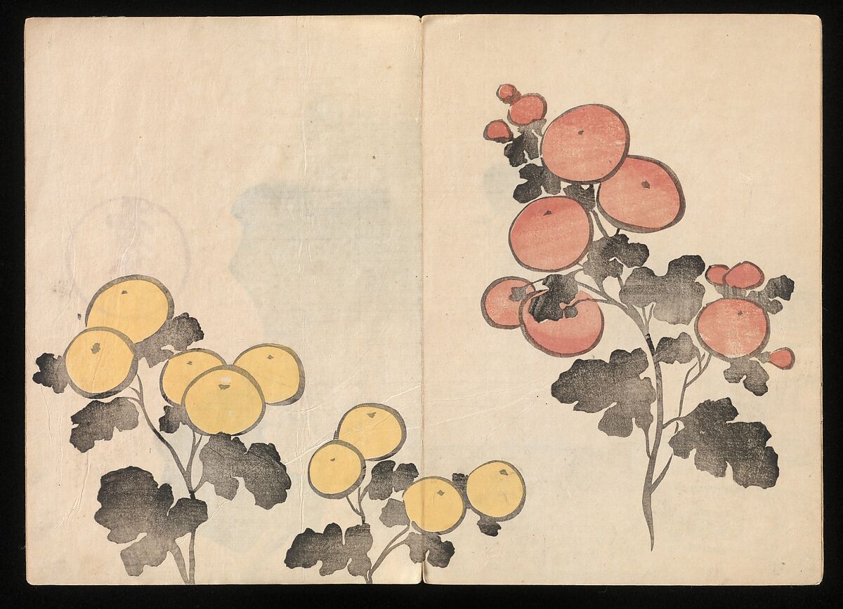 Kōrin Picture Album (Kōrin gafu) 光琳画譜, Nakamura Hōchū 中村芳中 (Japanese, died 1819), Woodblock printed book in two volumes (orihon, accordion-style); ink and color on paper, Japan