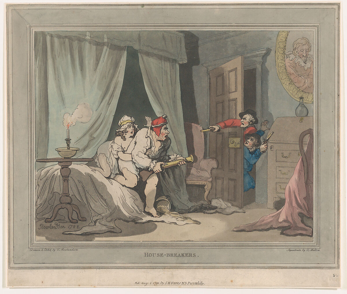 House-Breakers, Drawn and etched by Thomas Rowlandson (British, London 1757–1827 London), Hand-colored etching and aquatint 