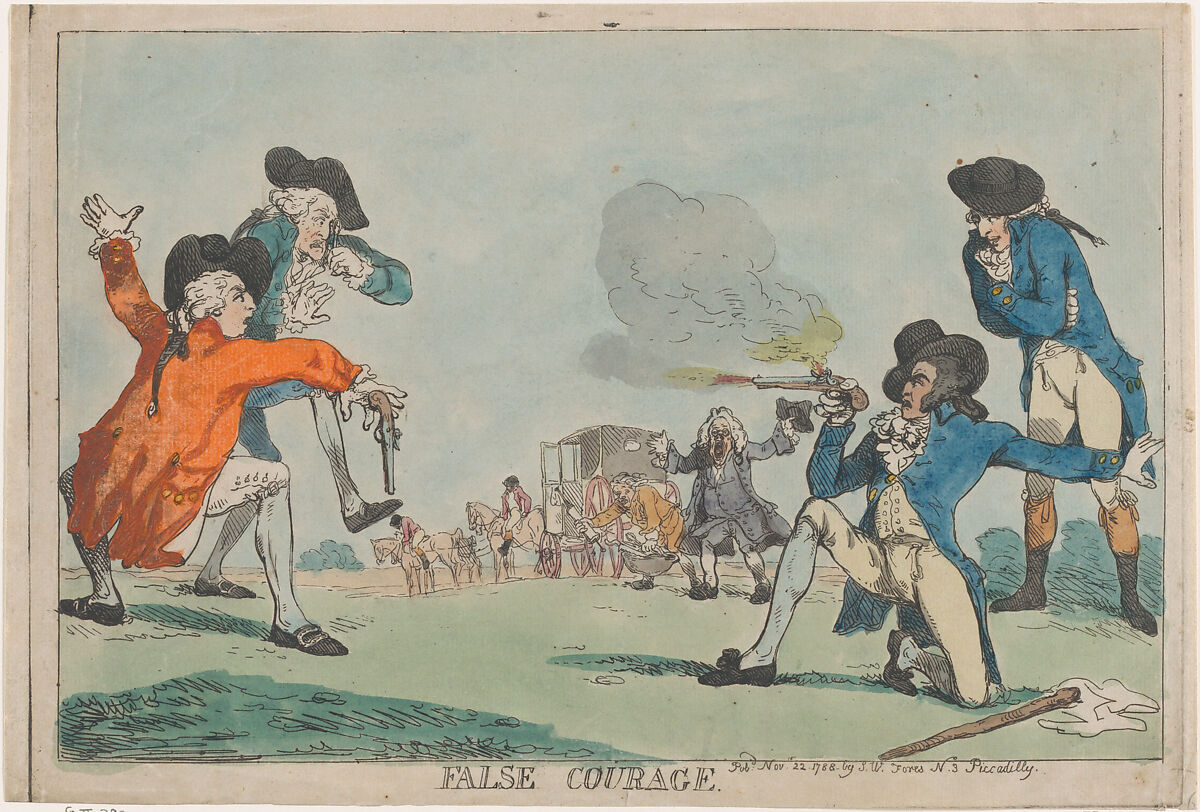 False Courage, Thomas Rowlandson (British, London 1757–1827 London), Hand-colored etching 