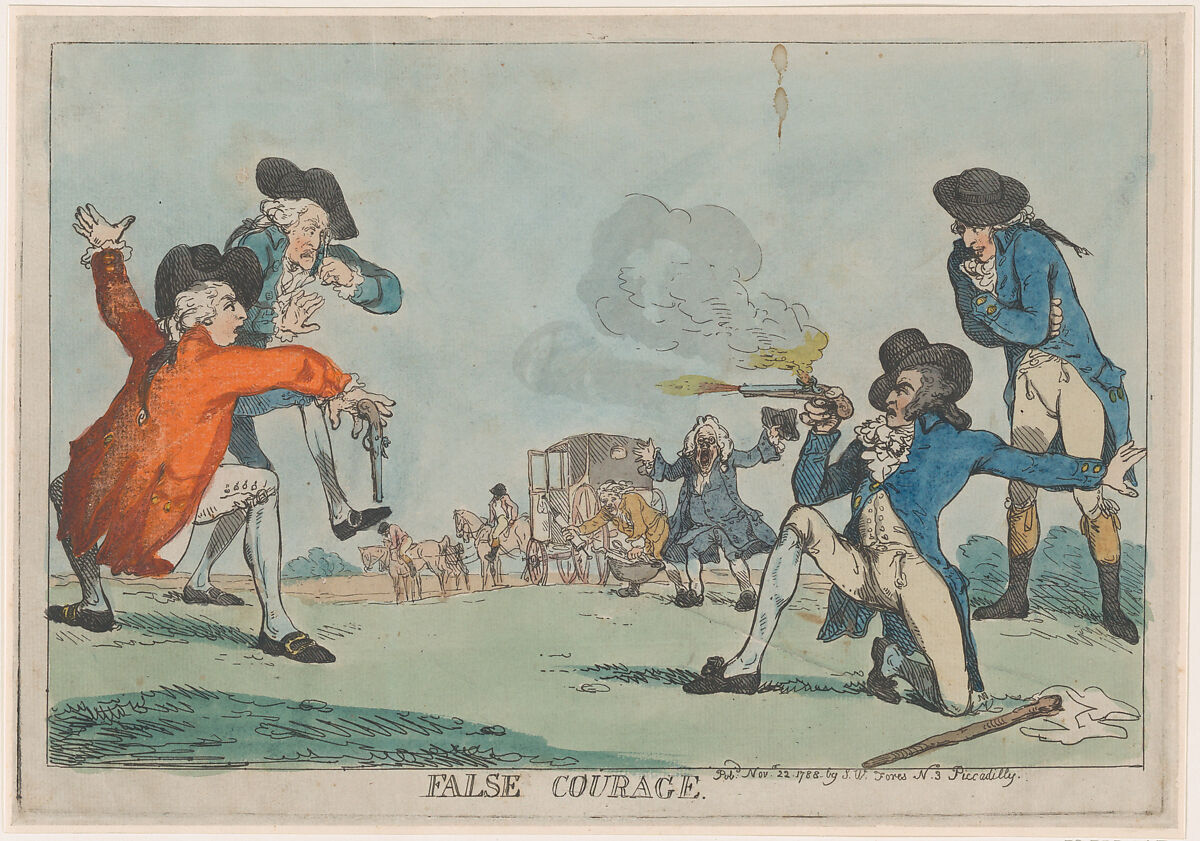 False Courage, Thomas Rowlandson (British, London 1757–1827 London), Hand-colored etching 