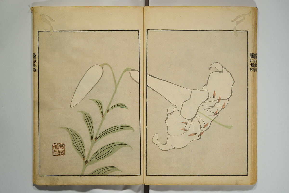 Picture Album by Ōson (Hōitsu) (Ōson fuga), Sakai Hōitsu 酒井抱一 (Japanese, 1761–1828), Woodblock printed book; ink and color on paper, Japan