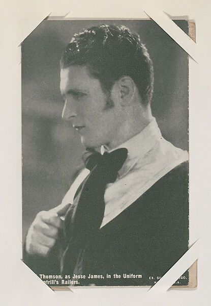 Fred Thomson, as Jesse James, in the Uniform of Quantrill's Railers from Western Stars or Scenes Exhibit Cards series (W412), Exhibit Supply Company, Commercial color photolithograph 