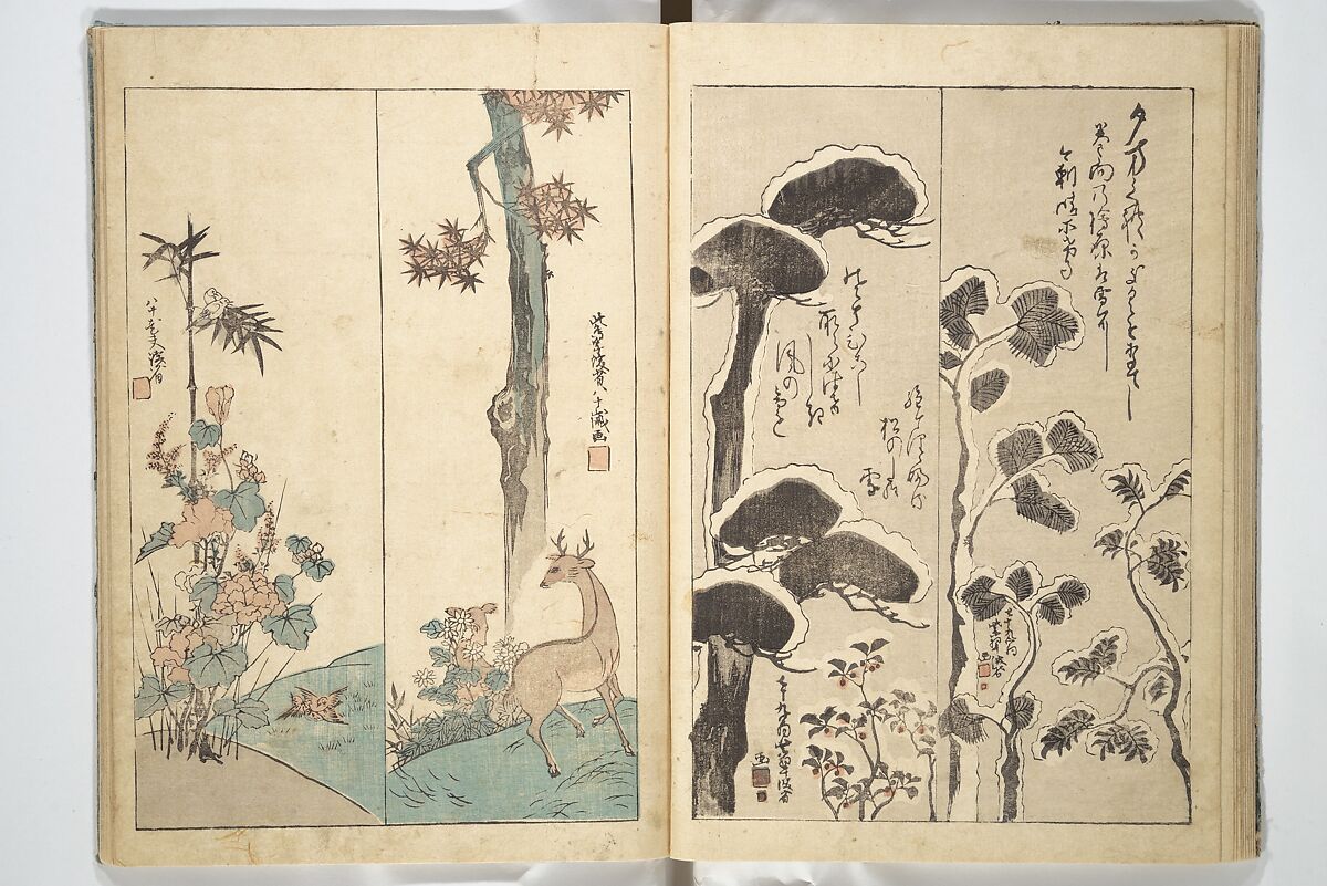 Traces of Kenzan's Brush (Kenzan iboku) 乾山遺墨, Woodblock printed book; ink and color on paper, Japan