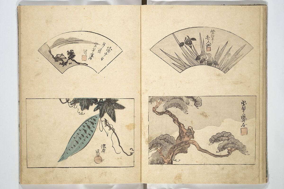 Traces of Kenzan's Brush (Kenzan iboku) 乾山遺墨, Woodblock printed book; ink and color on paper, Japan