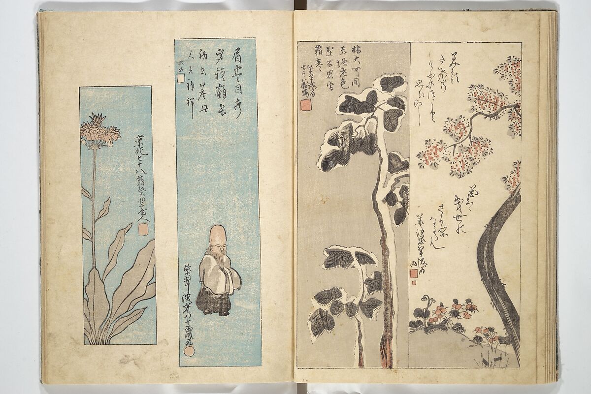 Traces of Kenzan's Brush (Kenzan iboku) 乾山遺墨, Woodblock printed book; ink and color on paper, Japan
