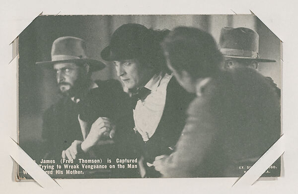 Jesse James (Fred Thomson) is Captured While Trying to Wreak Vengeance on the Man Who Injured His Mother from Western Stars or Scenes Exhibit Cards series (W412), Exhibit Supply Company, Commercial color photolithograph 