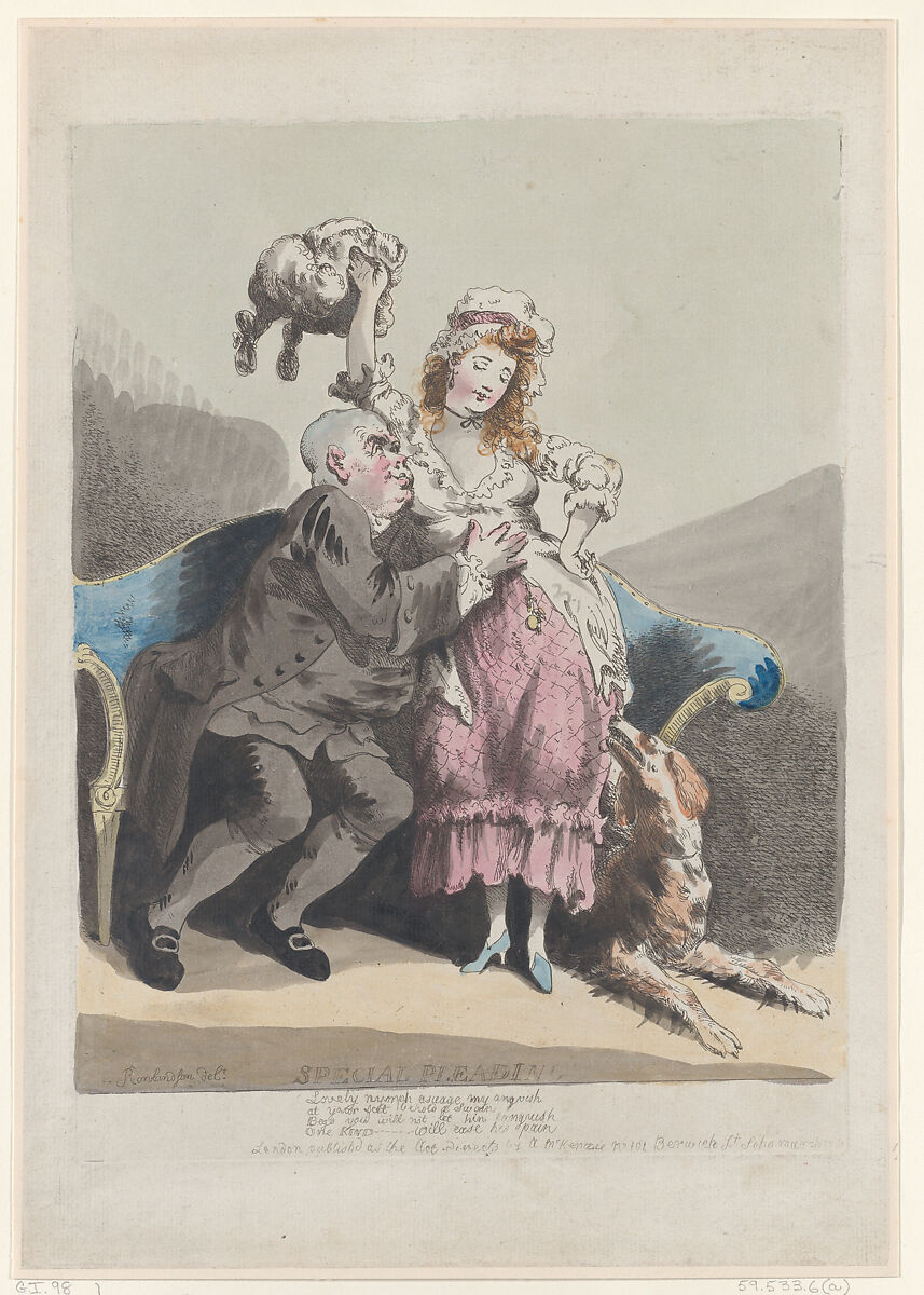 Special Pleading, Thomas Rowlandson (British, London 1757–1827 London), Hand-colored etching and aquatint 