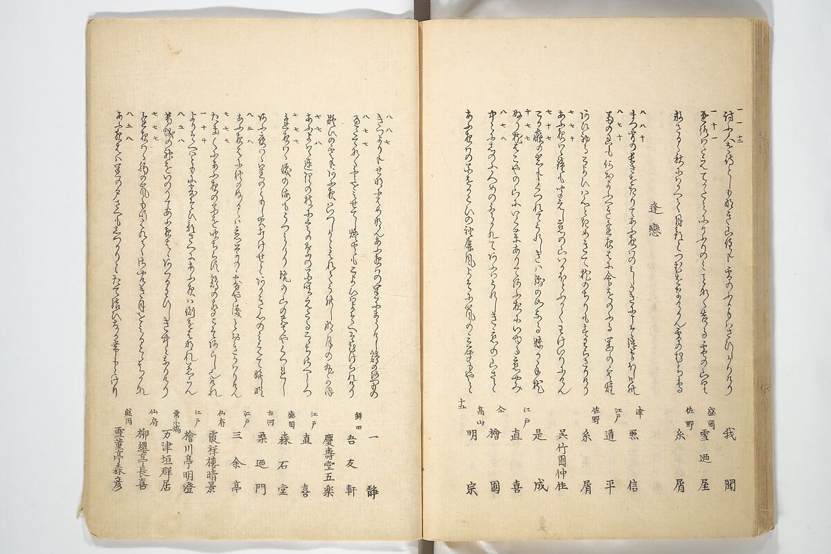 Collected Thirty-six Kyōka Poets (Kyōka roku roku shū) 興歌六々集, Totoya Hokkei 魚屋北渓 (Japanese, 1780–1850), Woodblock printed book; ink and color on paper, Japan