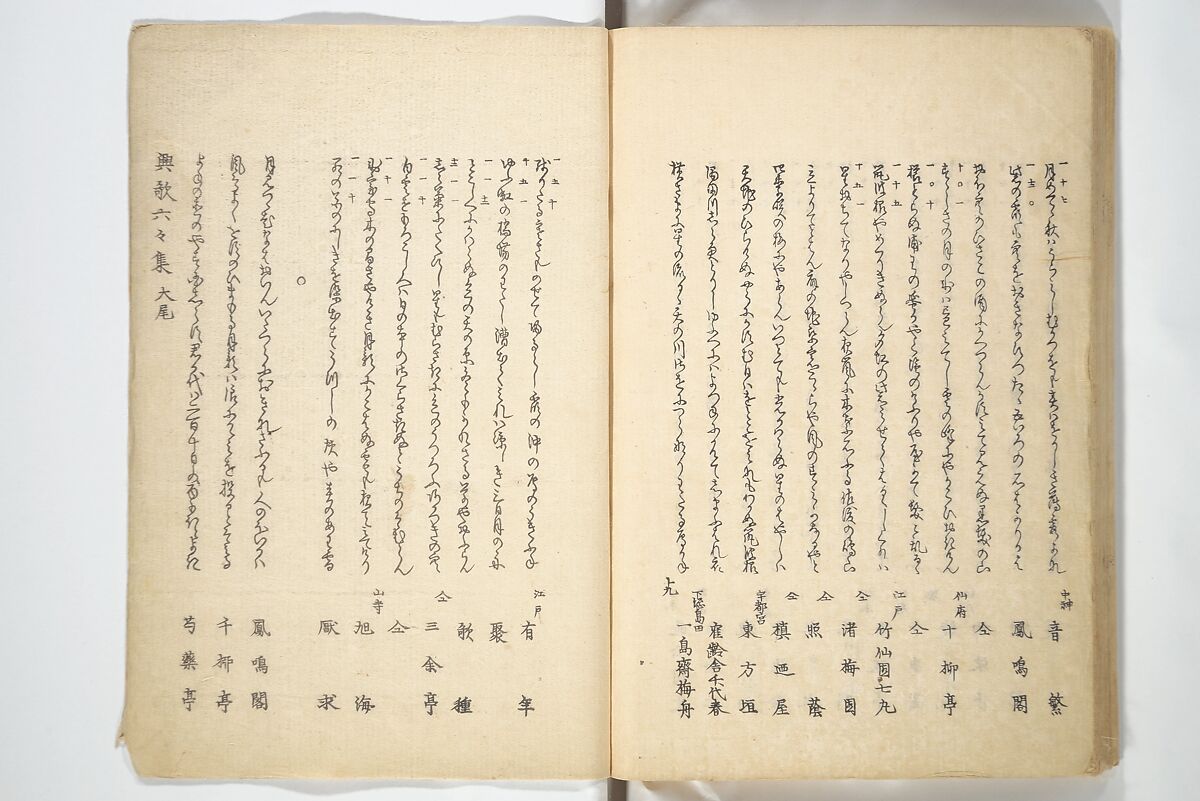 Collected Thirty-six Kyōka Poets (Kyōka roku roku shū) 興歌六々集, Totoya Hokkei 魚屋北渓 (Japanese, 1780–1850), Woodblock printed book; ink and color on paper, Japan