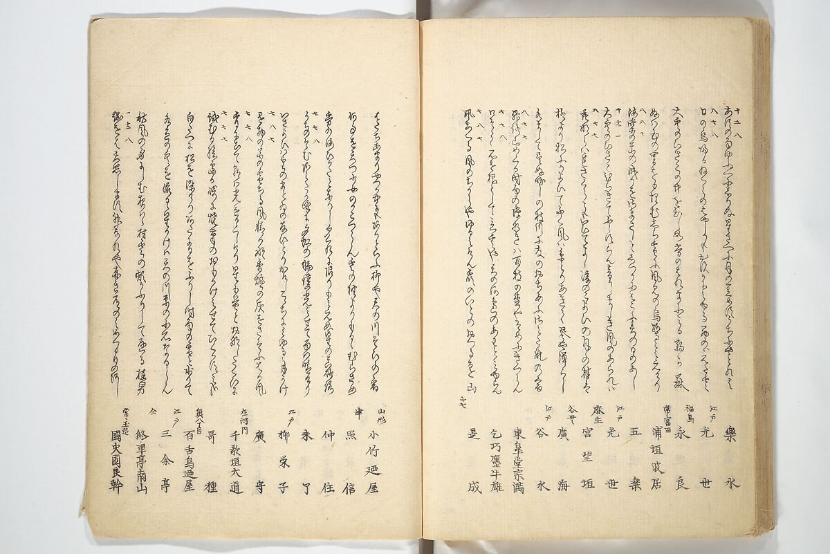 Collected Thirty-six Kyōka Poets (Kyōka roku roku shū) 興歌六々集, Totoya Hokkei 魚屋北渓 (Japanese, 1780–1850), Woodblock printed book; ink and color on paper, Japan