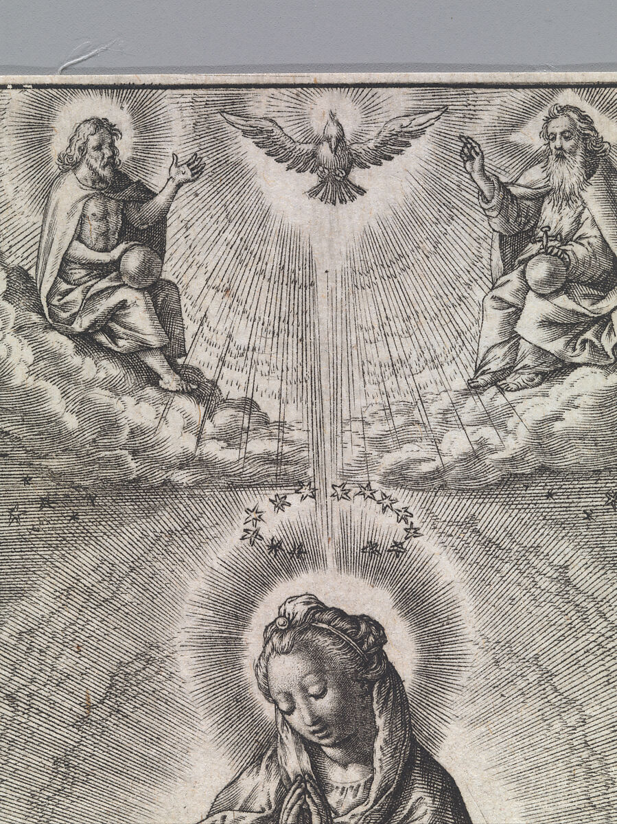 The Virgin with the Symbols of the Lauretanian Litany, Hieronymus (Jerome) Wierix (Netherlandish, ca. 1553–1619 Antwerp), Engraving; second state of two