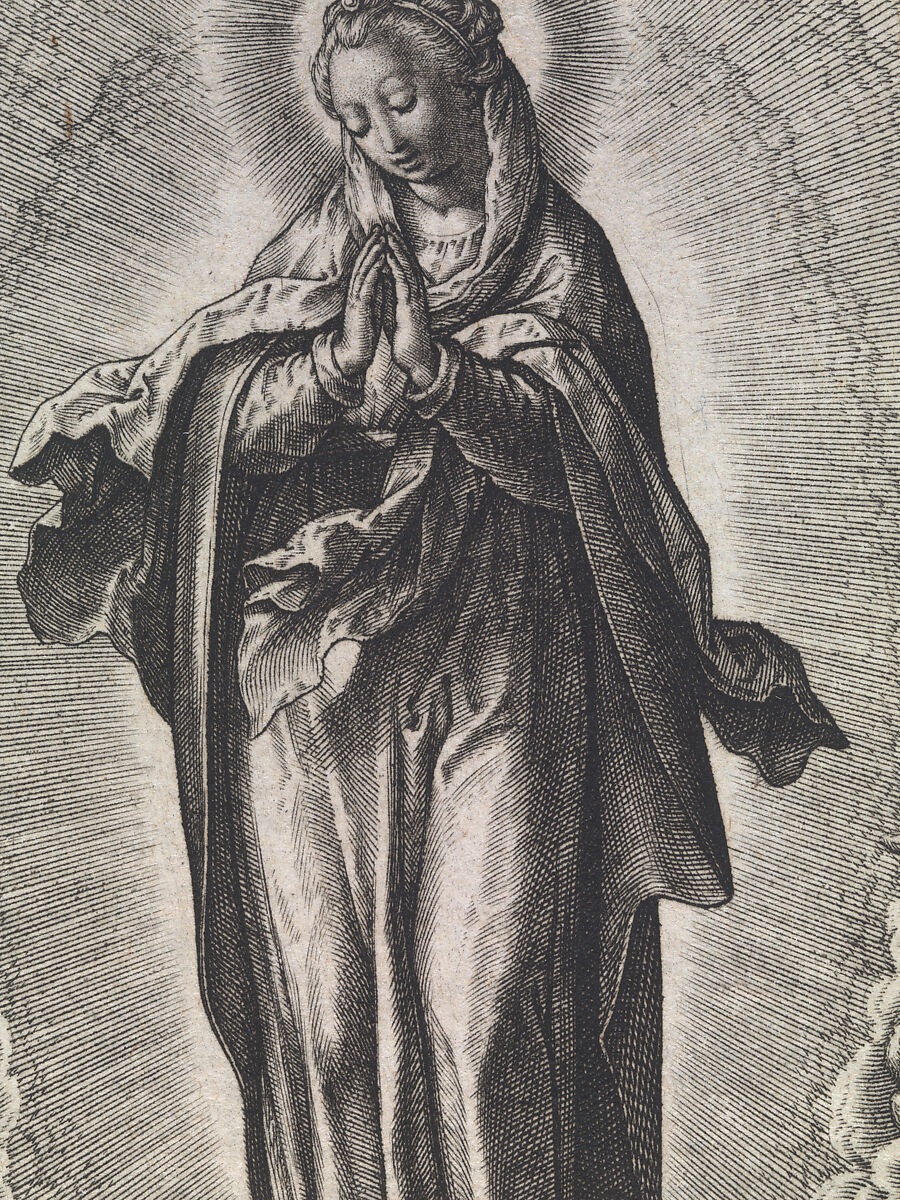 The Virgin with the Symbols of the Lauretanian Litany, Hieronymus (Jerome) Wierix (Netherlandish, ca. 1553–1619 Antwerp), Engraving; second state of two
