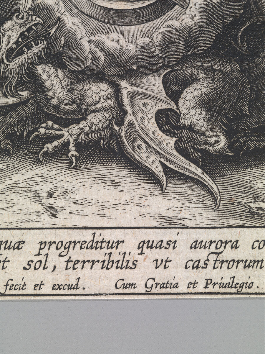 The Virgin with the Symbols of the Lauretanian Litany, Hieronymus (Jerome) Wierix (Netherlandish, ca. 1553–1619 Antwerp), Engraving; second state of two