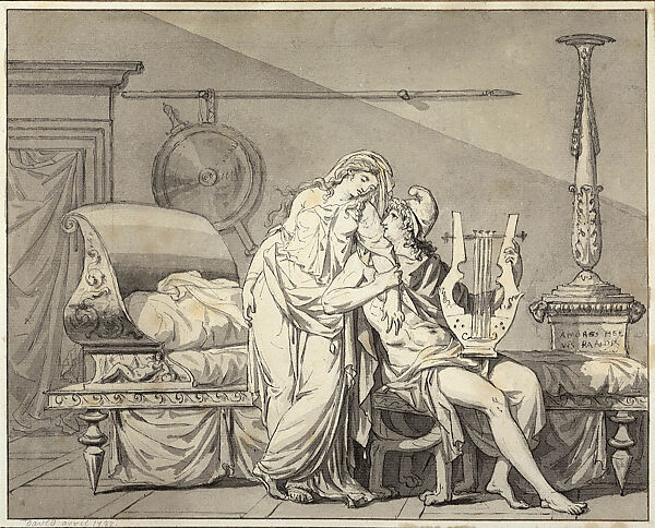 Paris and Helen, Jacques Louis David (French, Paris 1748–1825 Brussels), Pen and black ink, brush and gray wash, over black chalk 